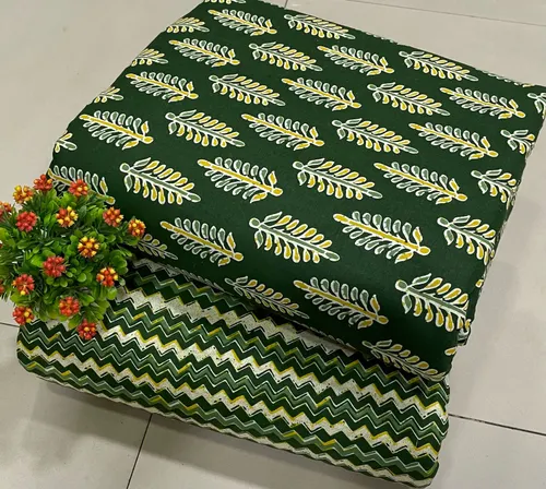 Jaipuri Block Print Unstitched Dress Material for Women with Cotton Bottom